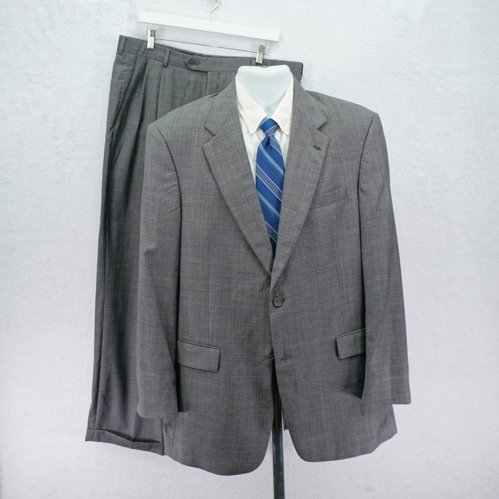Hart Schaffner Marx Gold Trumpeter Wool Gray Plaid 2 Piece Suit 42l 37 / 30